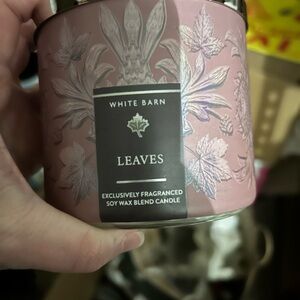 White Barn Leaves Pink Candle